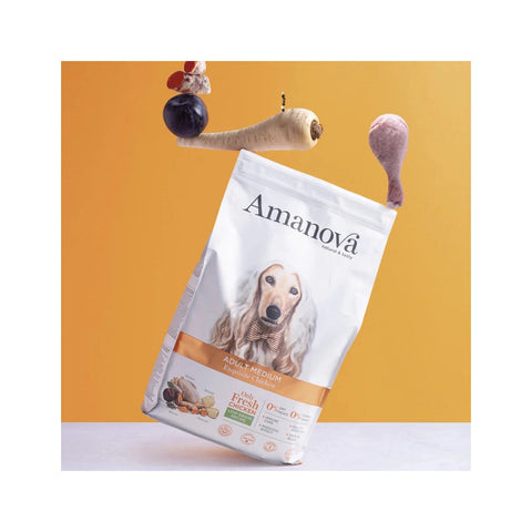 Amanova Udsøgt Kylling - Voksen hundefoder til mellemstore hunde - 12 kg
