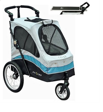 Petstro Safari Stroller med trimbord - grå/turkis/sort - Mediummedium inkl. trimmebordsplade Lastvægt max 30 kg