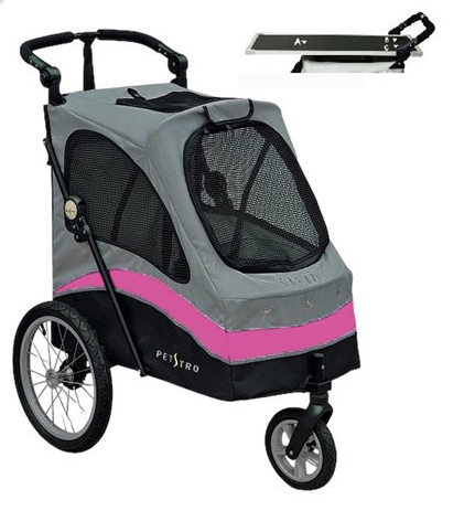 Petstro Safari Stroller med trimbord -mørkegrå/pink/sort- Medium inkl. trimmebordsplade Lastvægt max 30 kg