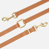 Elegant håndlavet hundesnor i glat læder cognac farve og messing