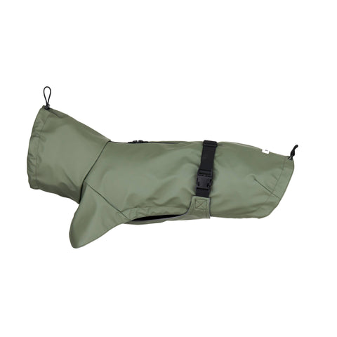 Regnjakke til hund i grøn med justerbar pasform: Ryglængde 45cm
