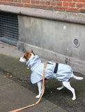 Regnjakke til hund i lys grå med justerbar pasform: Ryglængde 30cm