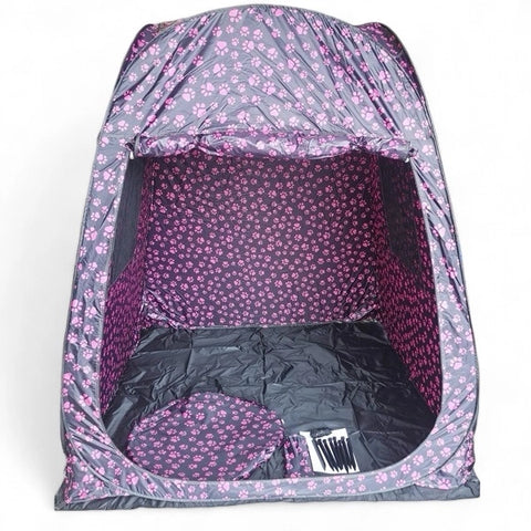 Pop-up telt sort med lyserøde poter - 170x170x190cm
