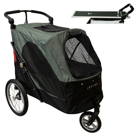 Petstro stroller Skyline inkl. aftageligt trimmebord & kopholder - olivengrøn/sort. Max 45kg