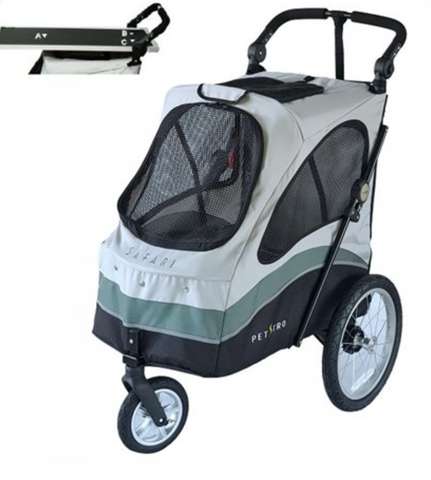 Petstro Safari Stroller med trimbord - grå /grøn / sort medium inkl. trimmebordsplade